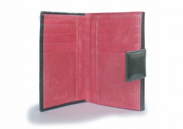 二つ折り財布　イングリッシュ　キティピンクのツートンカラー　スペイン製　イタリアンレザーの手作り革製品